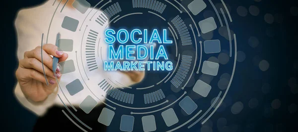 Podpis Koncepcyjny Social Media Marketing Business Showcase Pokazujący Łączenie Dzielenie — Zdjęcie stockowe