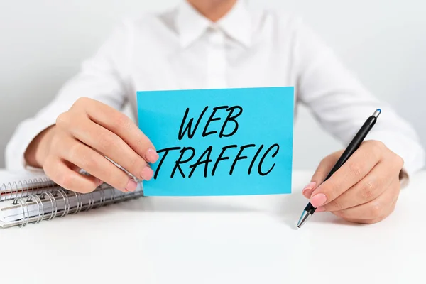 Writing displaying text Web Traffic, Internet Concept amount of web users and attempted visit measured of a website