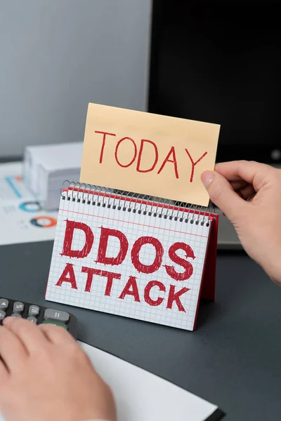 Affichage Conceptuel Ddos Attack Word Écrit Sur Accès Perturbé Serveur — Photo