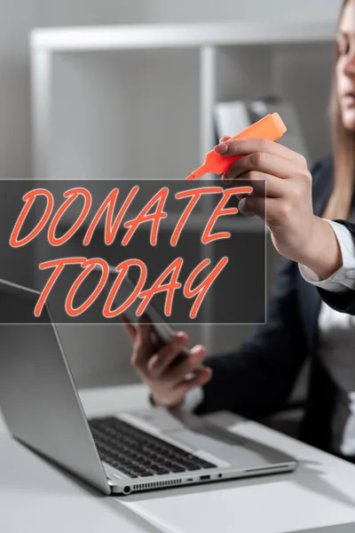 Leyenda Conceptual Donar Hoy Concepto Internet Para Dar Como Bienes — Foto de Stock