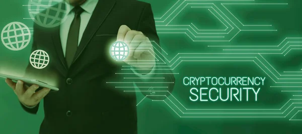 Inspiratie Tonen Teken Cryptogeld Security Woord Voor Het Voorkomen Van — Stockfoto