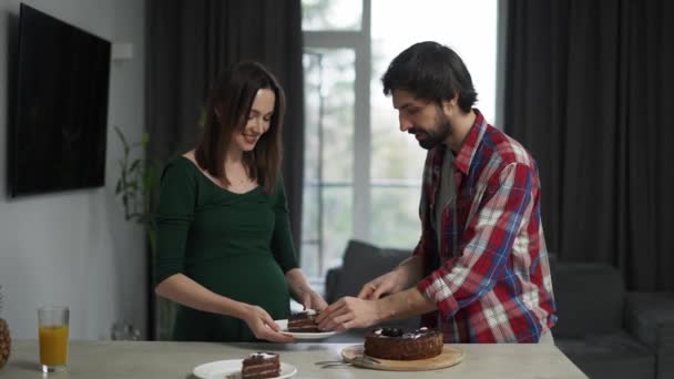 Handsome Husband Treating His Beloved Wife Tasty Dessert — Vídeo de Stock