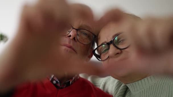 Πορτρέτο Των Ηλικιωμένων Συνταξιούχων Ζευγάρι Κάνει Καρδιά Χέρια Τους — Αρχείο Βίντεο