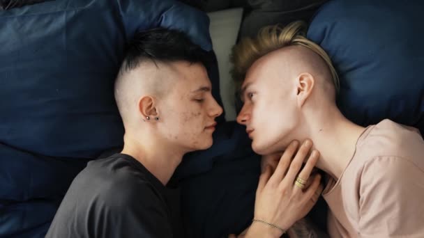 Gay Couple Bed Together Sensually Kiss — Video