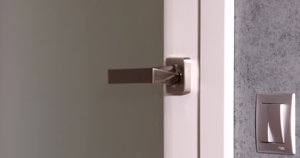 Close View Male Hand Holding Door Handle Opening Door — Video Stock