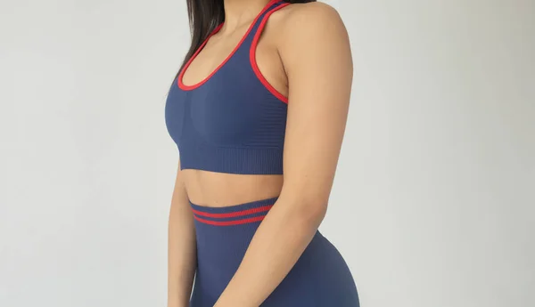 Mid Section Young Woman Sportswear Posing Grey Background — Stock Photo, Image
