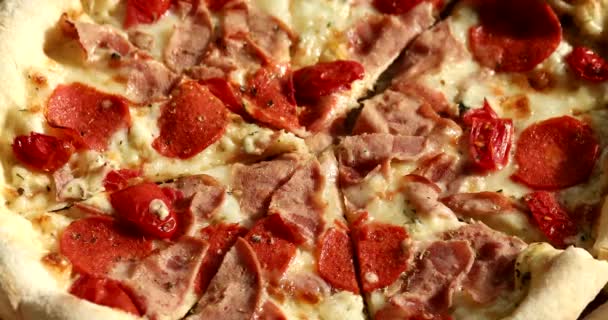 Delicious Pizza Ham Cheese Salami — Wideo stockowe