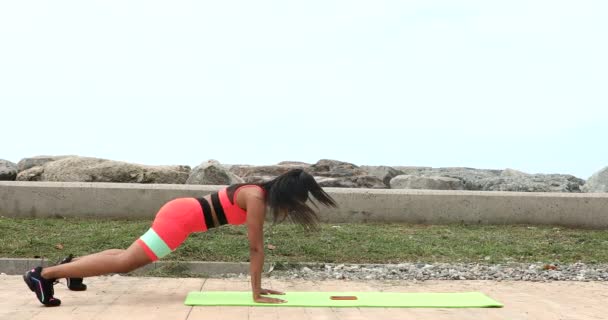 Αθλητική Γυναίκα Planking Εξωτερική Κατά Διάρκεια Της Γυμναστικής Αθλητική Νεαρή — Αρχείο Βίντεο