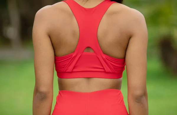 Cropped Shot Confident Female Sports Wear Posing Park — Stockfoto