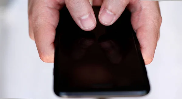 Man Hands Holding Smartphone Black Screen — Stock Photo, Image
