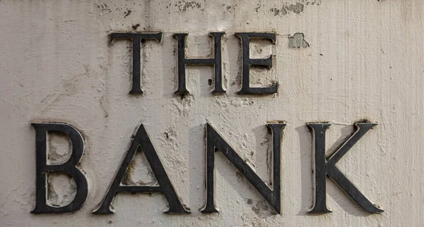 Bank Stone Sign Image Style Rétro Vieux Panneau Banque Sculpté — Photo