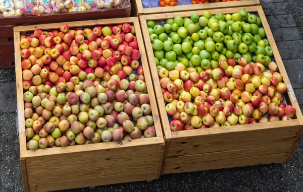 Verse Fruitmarkt Bovenaanzicht Van Straat Markt Ochtend Gezonde Kleurrijke Groenten — Stockfoto
