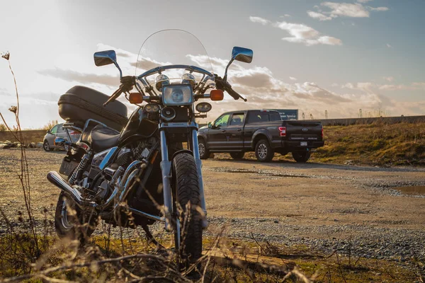 Motocicleta Estacionada Aire Libre Primer Plano Motocicleta Otoño Día Soleado — Foto de Stock