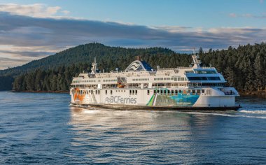 Victoria BC Kanada feribotu. Vancouver 'dan Vancouver Adası' na feribot - 21 Temmuz 2021-Seyahat fotoğrafı, seçici odak, metin için kopyalanma alanı