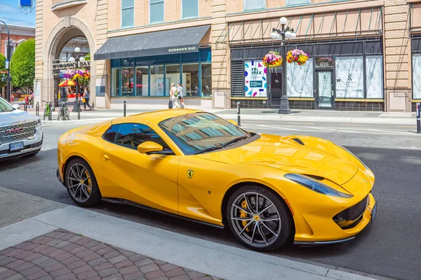 Ferrari 458 Cor Amarela Carro Esporte Luxo Cidade Victoria Canadá — Fotografia de Stock