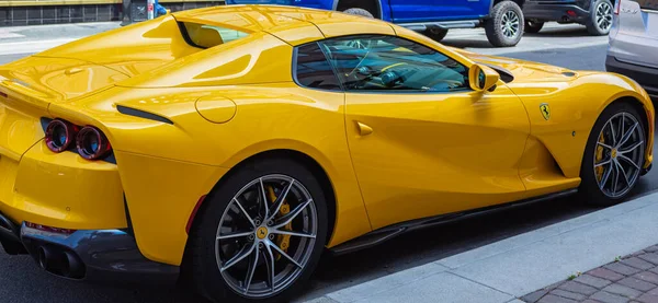 Ferrari 458 Cor Amarela Carro Esporte Luxo Cidade Victoria Canadá — Fotografia de Stock