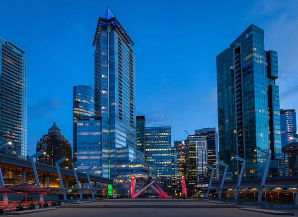 Vancouver Şehir Merkezindeki Modern Binaların Gece Manzarası Vancouver Canada Uzun — Stok fotoğraf