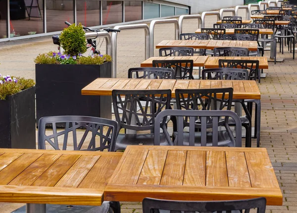 View Empty Outdoor Cafe Vancouver Open Air Cafe Chairs Tables — 스톡 사진