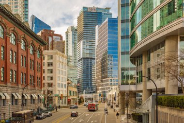 Vancouver şehir merkezi manzarası. Şehir manzarası geçmişi. Vancouver Skyline Canada şehir merkezindeki modern soyutlama. Sokak fotoğrafı: 11 Nisan 2022-Kanada