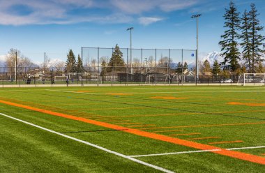 Generic American football and general sports stadium in Canada. Street photo, selective focus