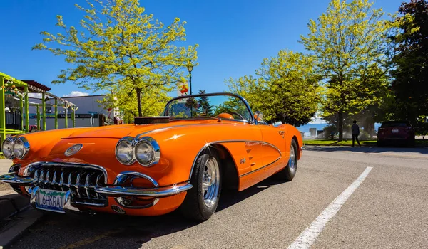 Ein Orangefarbenes Chevrolet Corvette Cabrio Von 1959 Steht Sommerpark Frontansicht — Stockfoto