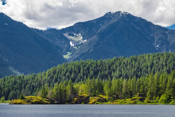 Ландшафт Горами Лісом Річкою Попереду Чудовий Літній Краєвид Scenic View — стокове фото