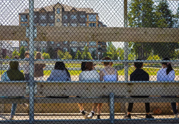 Summer Activity Schoolers Children Playing Football Soccer Outdoor Stadium Group — Zdjęcie stockowe