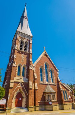 Victoria Britanya Kolumbiyası, Kanada 'da Victoria tarzı mimari. Aziz John İlahi Anglikan Kilisesi. Seyahat fotoğrafı, hiç kimse, metin için kopyalama alanı 19 Temmuz 2022