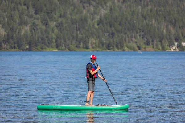 Paddle Board Fun Sup Watersport Fitness Young Man Paddleboard Summer — Zdjęcie stockowe