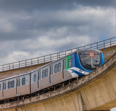 Vancouver SkyTrain - new Canada Line to Richmond BC. Translink provide rapid public transportation service in Great metro Vancouver, skytrain-August 2,2022-Travel photo, copy space for text