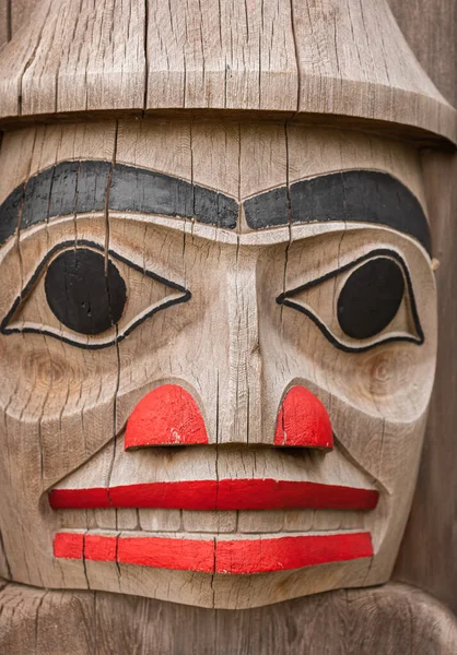 Close Detail Totem Wood Pole Use Background Indian Totem Poles — Foto Stock