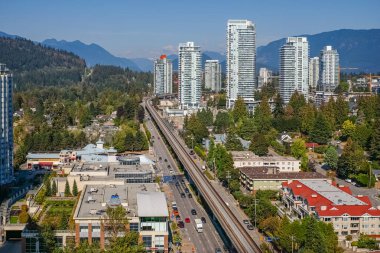 Aerial view of Coquitlam skyline and residential apartment buildings. Taken in Greater Vancouver, British Columbia, Canada. Travel photo, nobody-October 1,2022 clipart