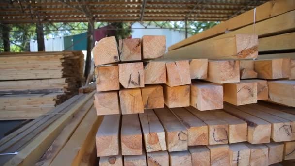 Wood Warehouse Sliced Wooden Boards Stored Trading Warehouse Goods Materials — Video Stock