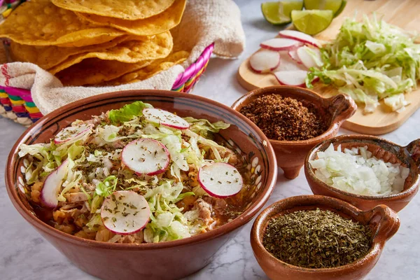 Pozole Rojo Sopa Maíz Mexicano Comida Tradicional México Hecha Con —  Fotos de Stock