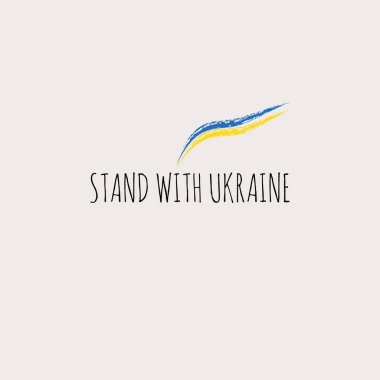 Ukrayna metni ve açık arkaplanda Ukrayna bayrağıyla siyah duruşu olan vektör minimalist illüstrasyonuName