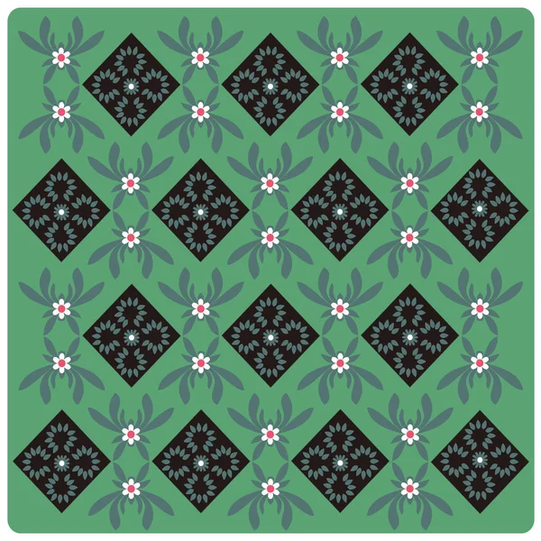 Desain Pola Batik Dengan Motif Bunga Tekstur Hijau Pola Ornamen - Stok Vektor