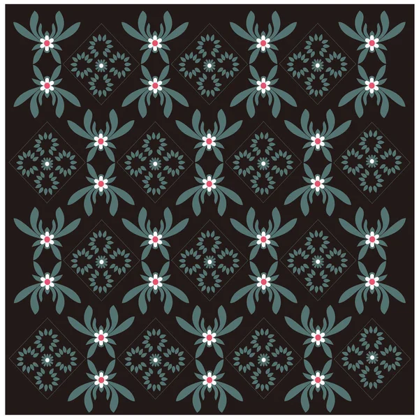 Desain Pola Batik Dengan Motif Bunga Tekstur Hitam Pola Ornamen - Stok Vektor