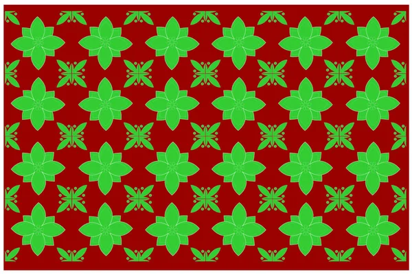 Vektor Grafisk Design Batik Mönster Med Blomstermotiv Grön Och Röd — Stock vektor