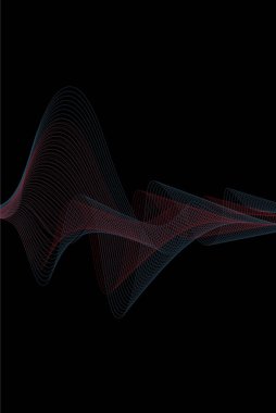 mavi ve kırmızı gradyan sanat dalgalarıyla siyah arkaplan. Ses dalgası teknolojisi konsepti olan fütüristik grafikler. Monokrom kapaklı dijital tasarım. modern şablonlar