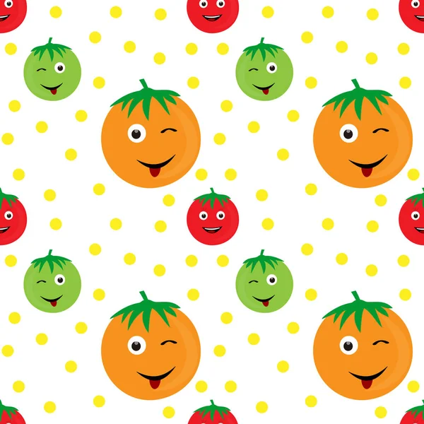 Seamless Pattern Design Tomato Face Character Icon Vector Design Colorful — 图库矢量图片
