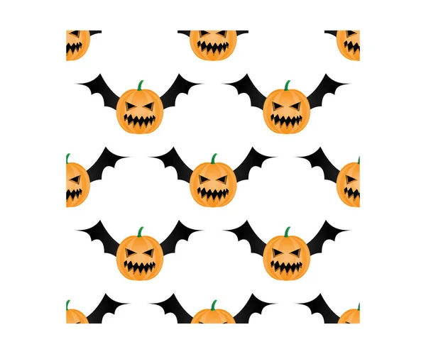 Seamless Pattern Ghost Pumpkin Vector Design Bat Wings White Background —  Vetores de Stock