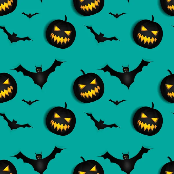 Black Bat Black Pumpkin Character Vector Graphic Design Green Background —  Vetores de Stock