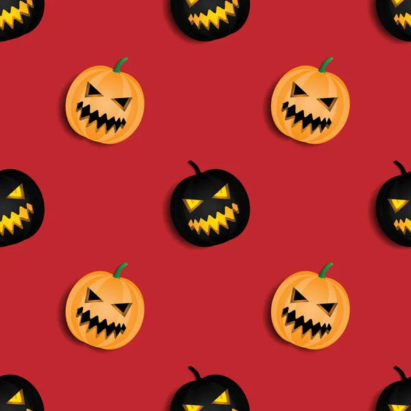 Seamless Pattern Orange Black Pumpkin Vector Design Ghost Face Character —  Vetores de Stock