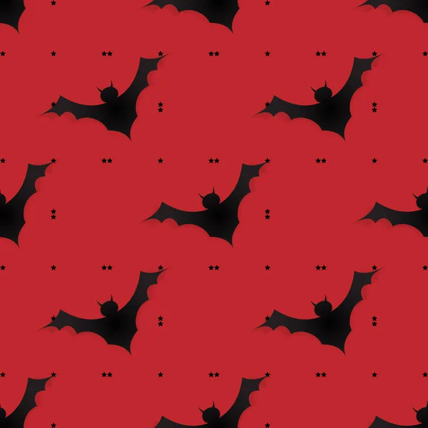 Black Bat Vector Graphic Design Shadow Red Background Seamless Pattern — Vettoriale Stock