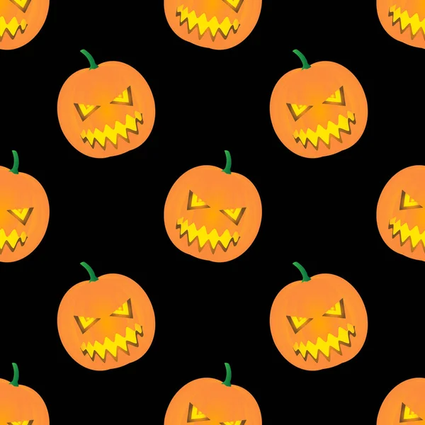 Seamless Pattern Orange Pumpkin Vector Design Ghost Face Character Black —  Vetores de Stock