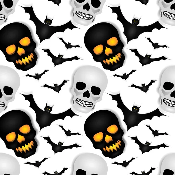 Bat Skull Head Vector Graphic Design White Background Seamless Pattern —  Vetores de Stock