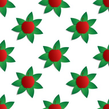 Kusursuz desenli kırmızı elma vektör tasarımı. Beyaz arka plan. Duvar kağıdı, arkaplan, kapak, baskı tasarımı ve tasarım ihtiyaçlarınız için tasarım.