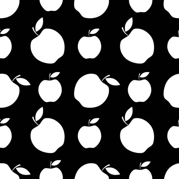 Seamless Pattern White Abstract Apple Fruit Vector Design Black Background — Stockvektor