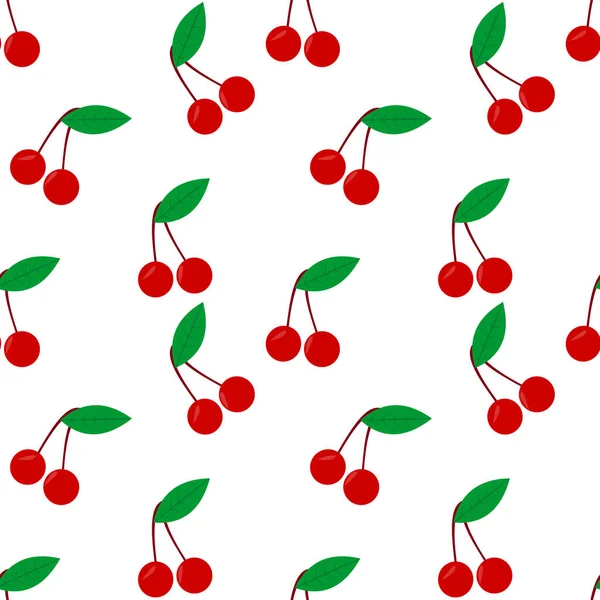 Seamless Pattern Red Cherry Fruit Vector Design White Background Design — 图库矢量图片