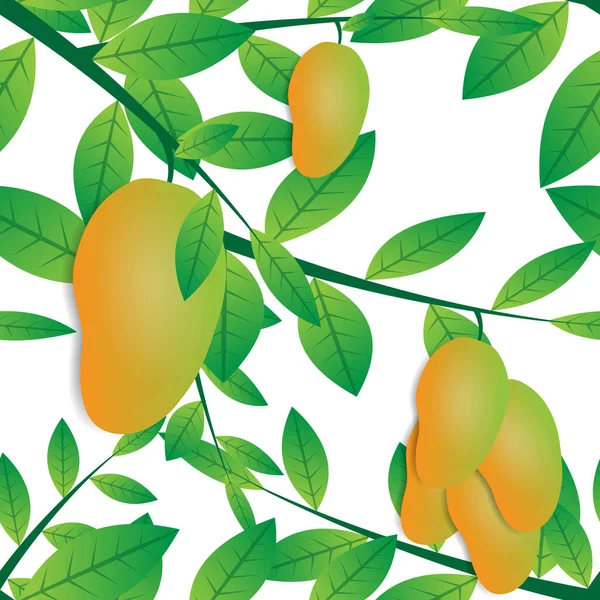 Seamless Vector Design Green Leaf Mango Fruit White Background Modern — 图库矢量图片